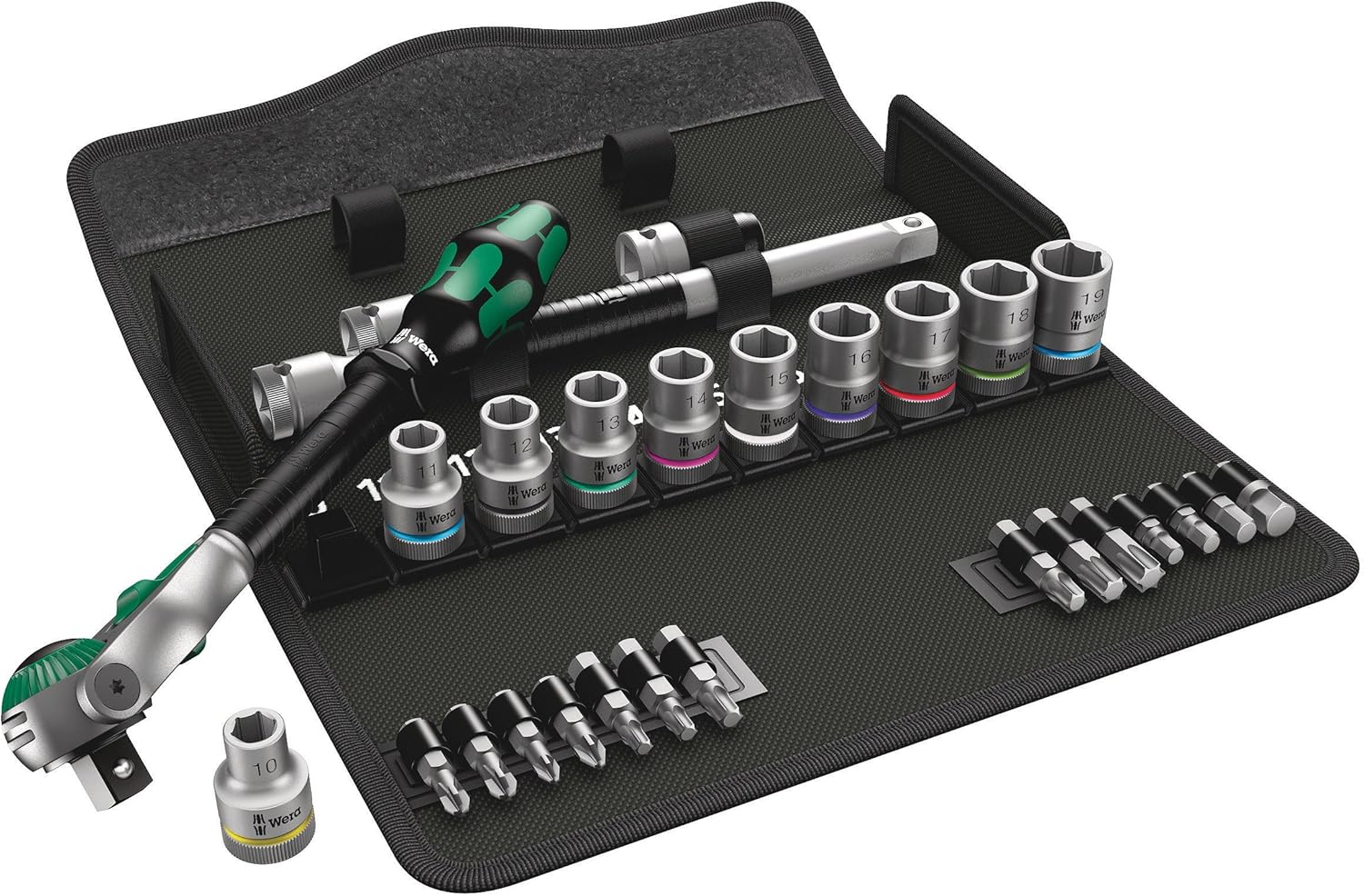 Wera 8100 SC 6 Zyklop Speed 1/2" Multifunction Ratchet & Socket Set, Metric, 28pc, 05004076001 & Belt C Deep 1 Socket Set of 6 Metric 1/2in Drive