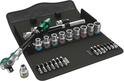 Wera 8100 SC 6 Zyklop Speed 1/2" Multifunction Ratchet & Socket Set, Metric, 28pc, 05004076001 & Belt C Deep 1 Socket Set of 6 Metric 1/2in Drive