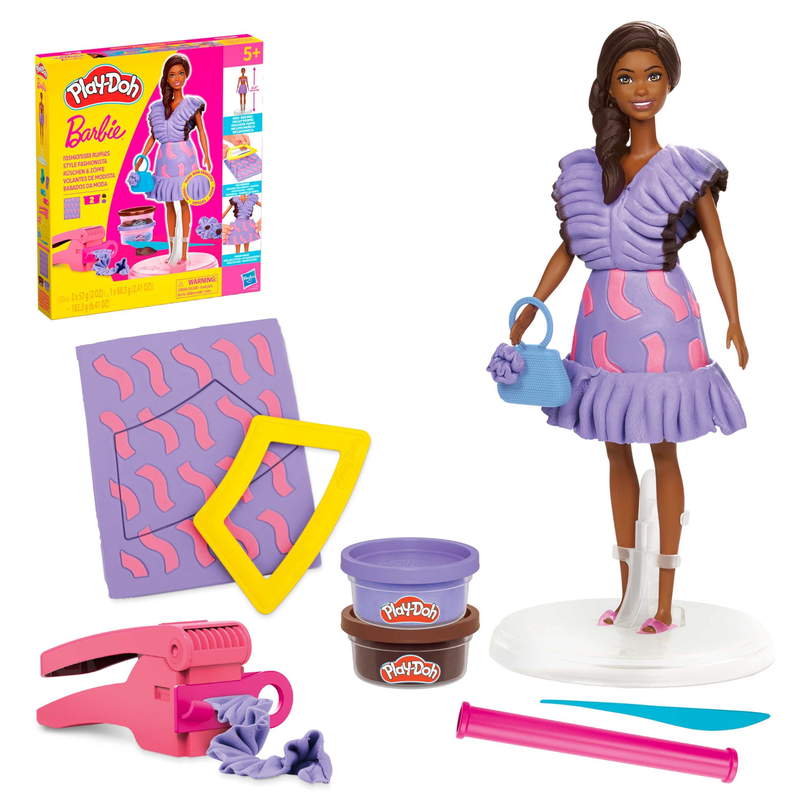 Play-Doh Barbie Ruffles & Braids Doll Set, Ages 6+, Standard Set