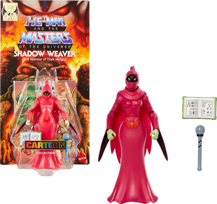Masters of the Universe Origins - Tessitrice d'ombre Cartoon Collection, action figure dalla serie MOTU anni '80, strega con mantello e bacchetta magica, giocattolo da collezione, 6+ anni, JBM96