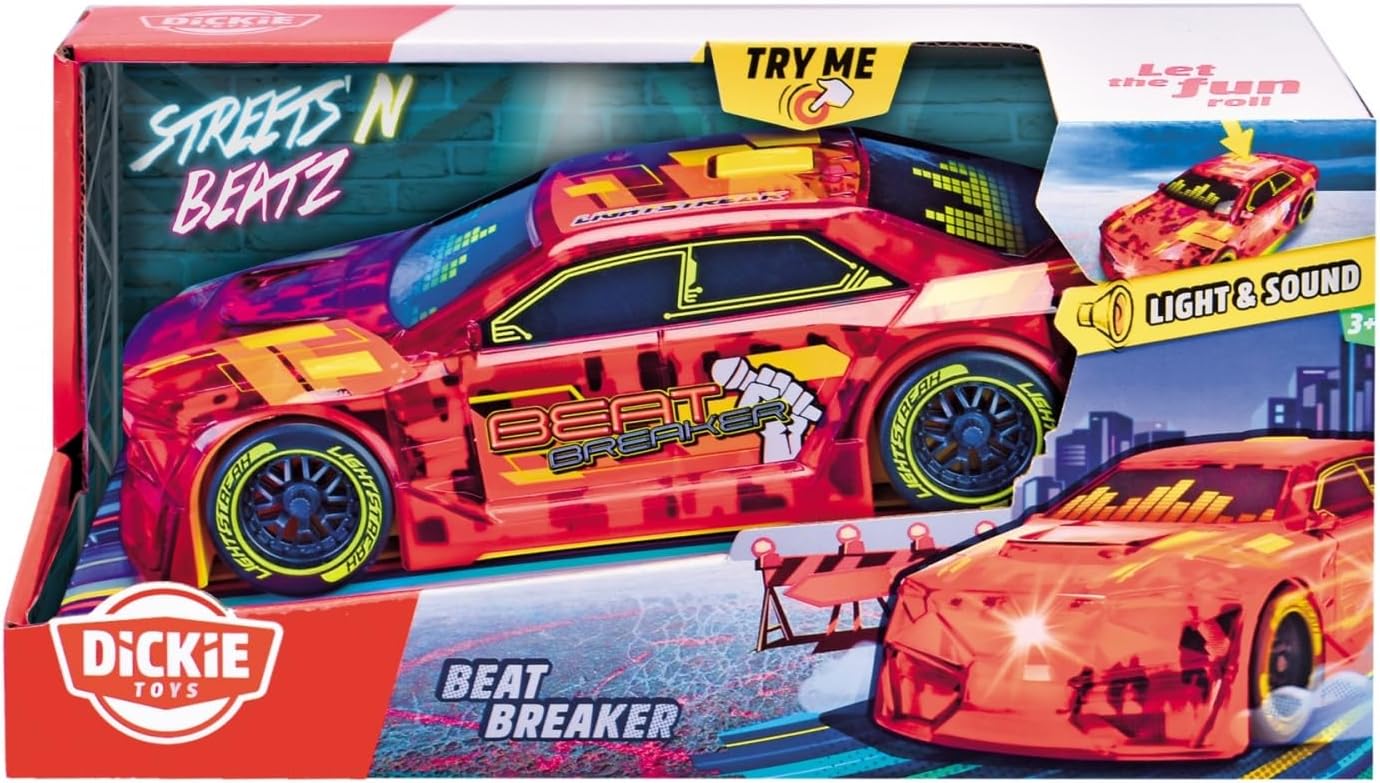 Dickie Toys - BEAT BREAKER TOY CAR with Light Change & Music - Streets N BEATZ Car with Friction Motor 20 cm Includes Batteries Toy for Children from 3 Years