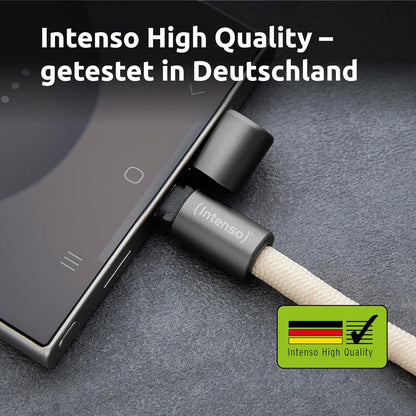Intenso Cavo di ricarica e dati USB-C per cellulare – 60 W, 480 Mbps, nylon, PD3.0 QC4.0, 1,65 m, misura regolabile, beige