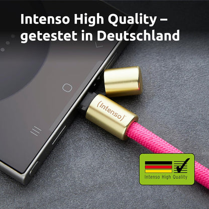 Intenso Cavo di ricarica e dati USB-C per cellulare – 60 W, 480 Mbps, nylon, PD3.0 QC4.0, 1,65 m, misura regolabile, rosa