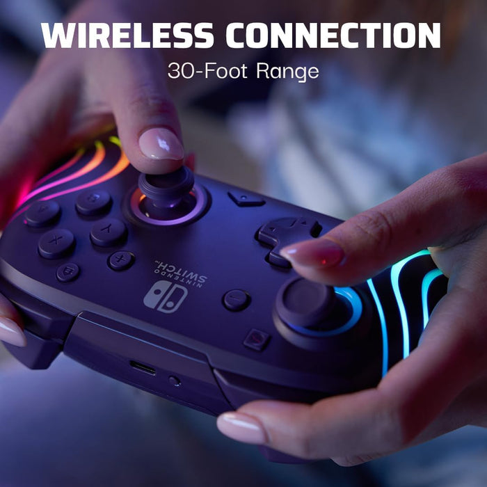 PDP Afterglow Wave Wireless Pro Controller with Full Motion for Nintendo Switch, Nintendo Switch - OLED Model, 8 RGB LED Lighting Zones, 30 Foot Range, 20 Hour Rechargeable Battery Purple
