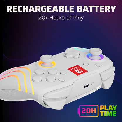 PDP Afterglow Wave Wireless Pro Controller with Full Motion for Nintendo Switch, Nintendo Switch - OLED Model, 8 RGB LED Lighting Zones, 30 Foot Range, 20 Hour Rechargeable Battery White
