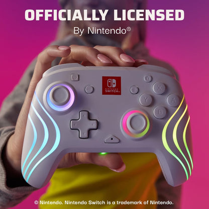 PDP Afterglow Wave Wireless Pro Controller with Full Motion for Nintendo Switch, Nintendo Switch - OLED Model, 8 RGB LED Lighting Zones, 30 Foot Range, 20 Hour Rechargeable Battery White