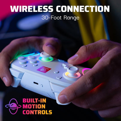 PDP Afterglow Wave Wireless Pro Controller with Full Motion for Nintendo Switch, Nintendo Switch - OLED Model, 8 RGB LED Lighting Zones, 30 Foot Range, 20 Hour Rechargeable Battery White