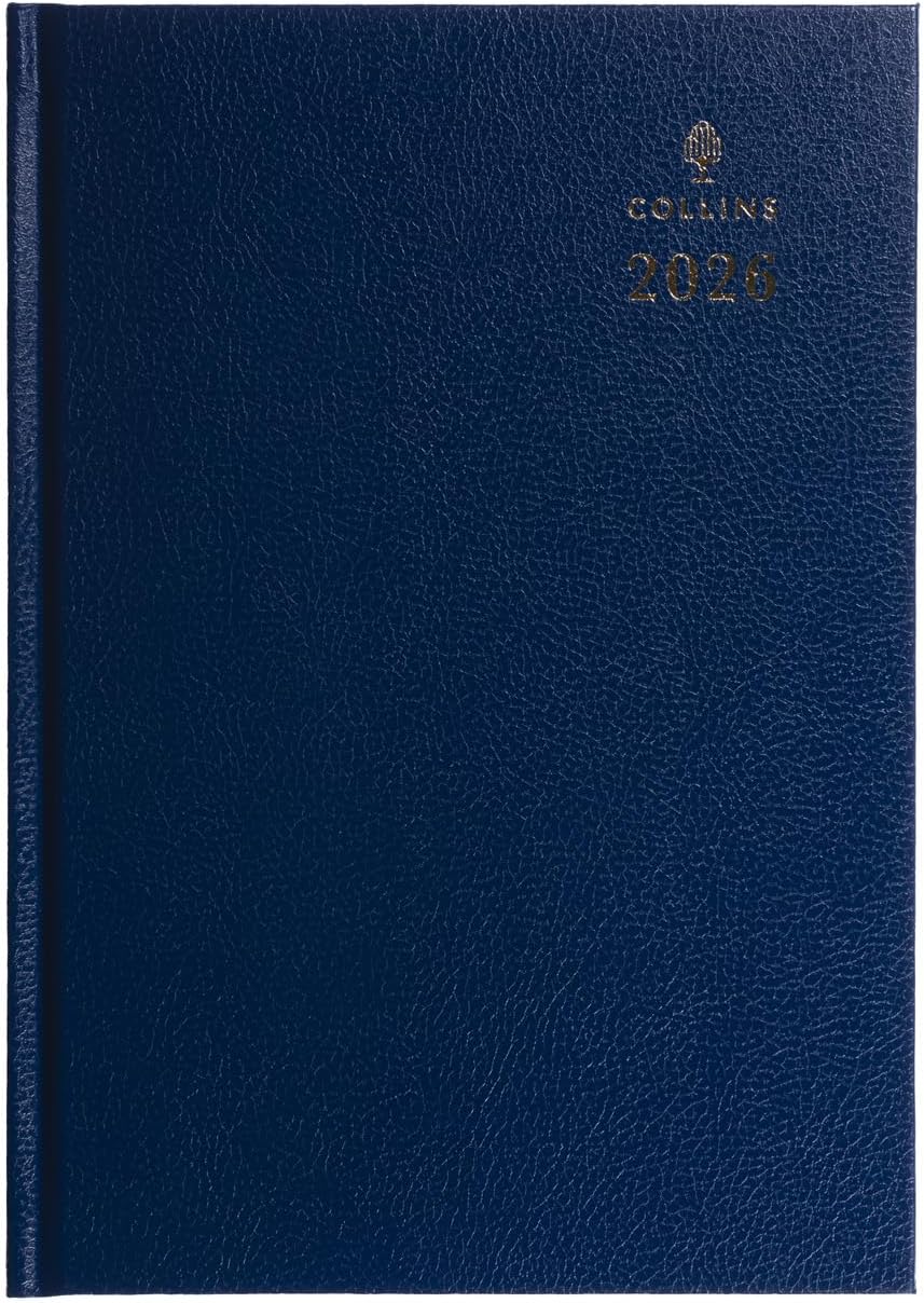 Collins - Desk - 2026 12 Month Calendar Year Planner, Day-To-Page Diary, A4 Hard Cover - Blue (44.60-26