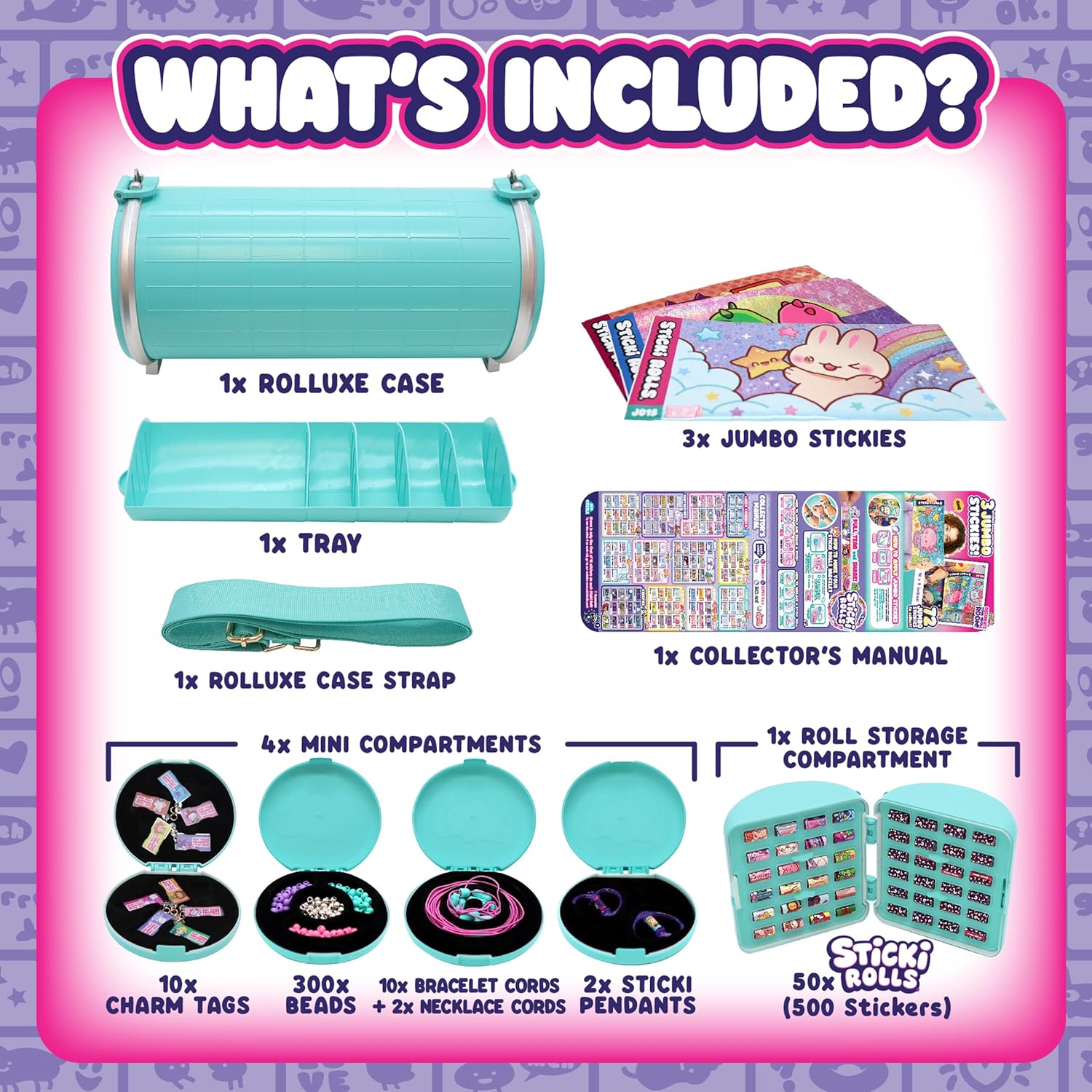 Sticki Rolls Sticki Rolluxe Series 2 - Glam Handbag + Craft Kit, Includes 3 Jumbo Stickies, Supplies for 10 Bracelets & 2 Pendants