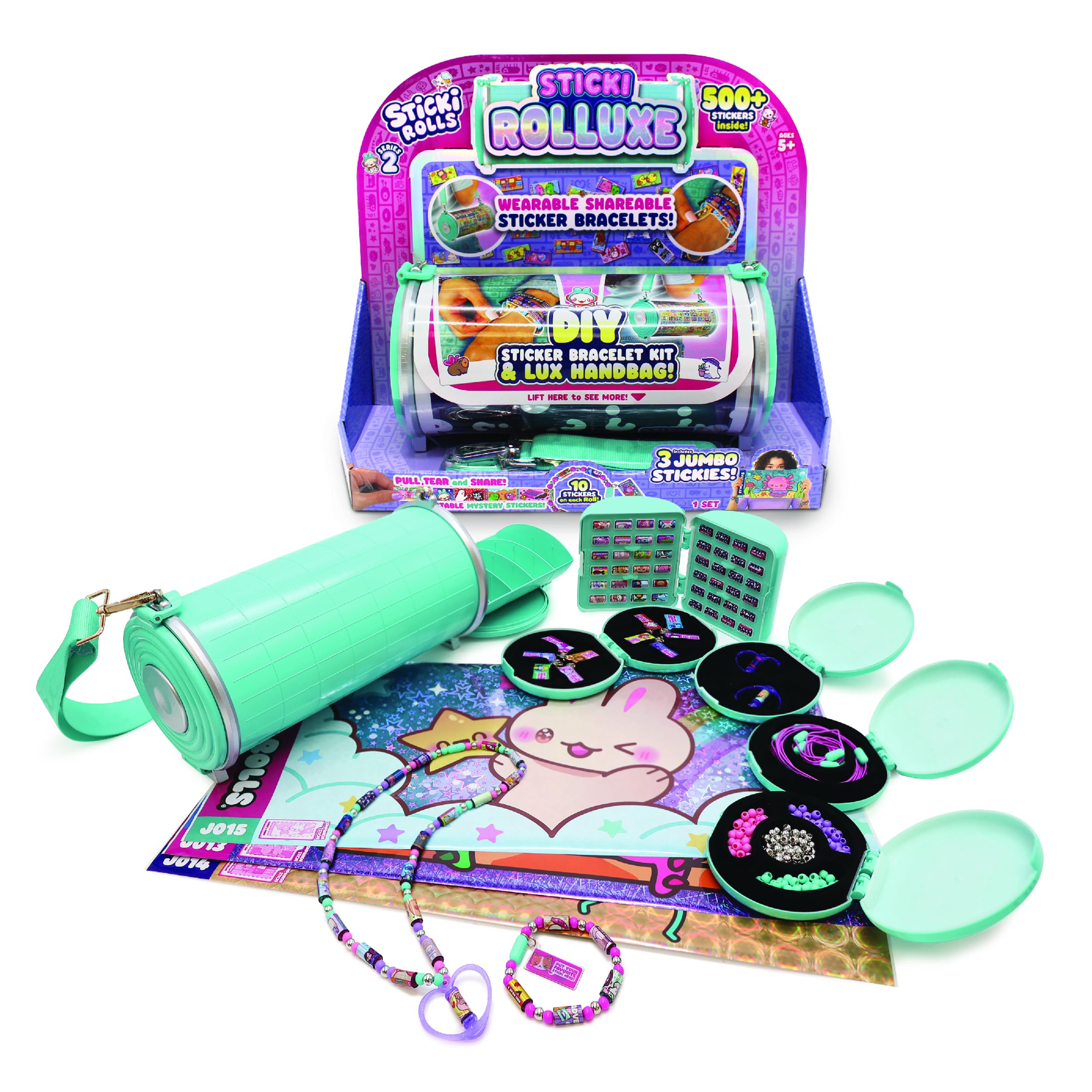 Sticki Rolls Sticki Rolluxe Series 2 - Glam Handbag + Craft Kit, Includes 3 Jumbo Stickies, Supplies for 10 Bracelets & 2 Pendants