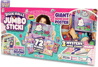 Sticki Rolls Jumbo Stickies, Giant Re-Stickable Foil Stickers, Unique Kawaii Designs, Collectible Wall Décor for Kids Ages 5+