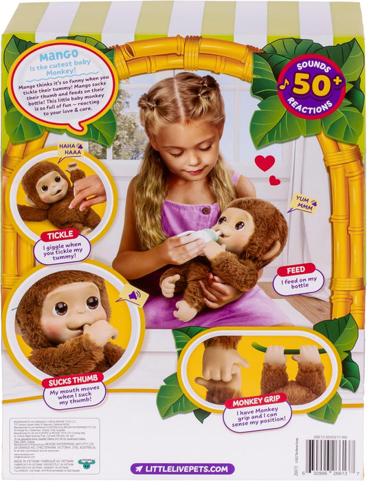 Little Live Pets My Baby Monkey 'Mango' with Bottle - Cuddly and Soft Interactive Animal Toy Playset for Children 4+ - More Than 50 Sounds and Reactions