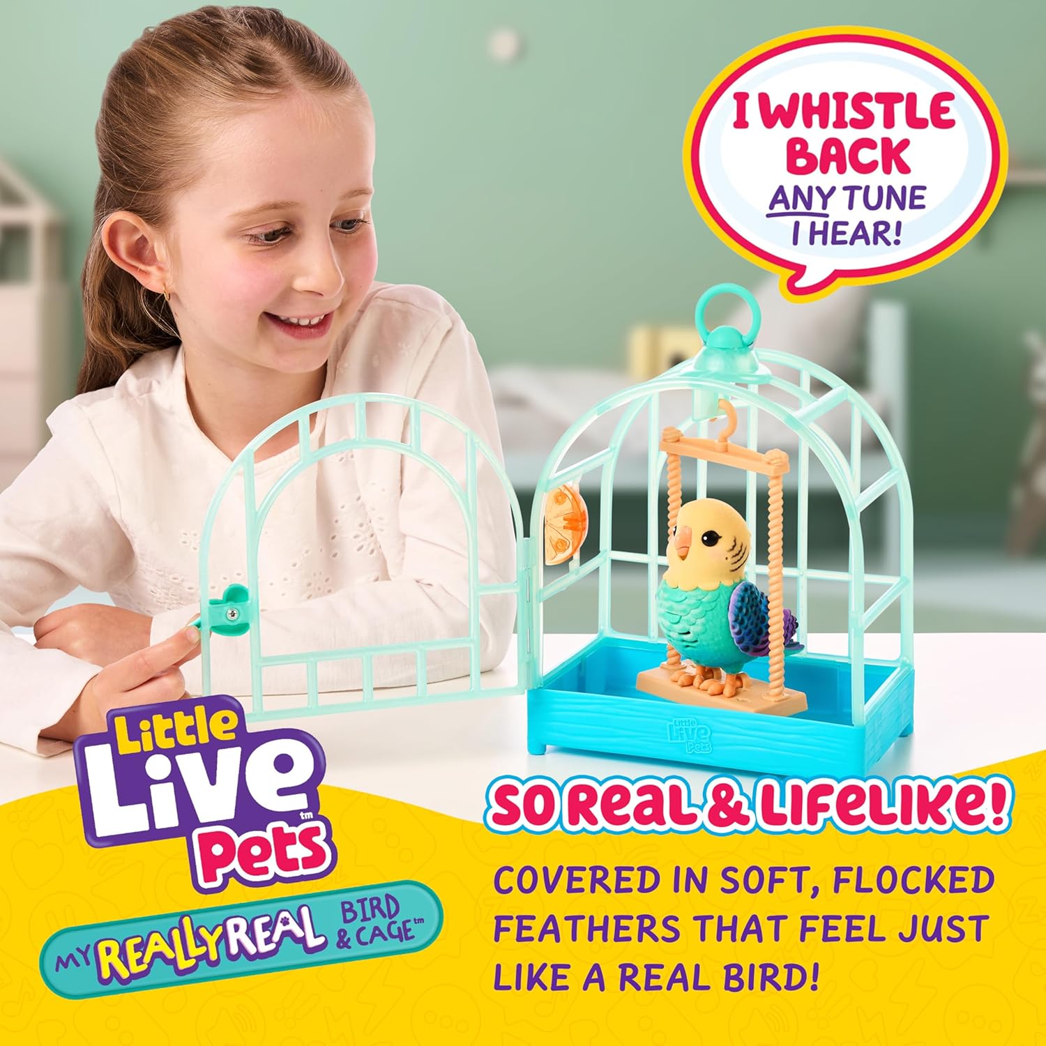 Little Live Pets My Really Real Bird & Cage - Indie, interactieve, realistische huisdiervogel, 20+ geluiden en reacties (25cm/9,8in kooi, 10,9cm/4,3in vogel), opnamen en herhalingen of fluitjes terug