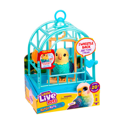 Little Live Pets My Really Real Bird & Cage - Indie, interactieve, realistische huisdiervogel, 20+ geluiden en reacties (25cm/9,8in kooi, 10,9cm/4,3in vogel), opnamen en herhalingen of fluitjes terug