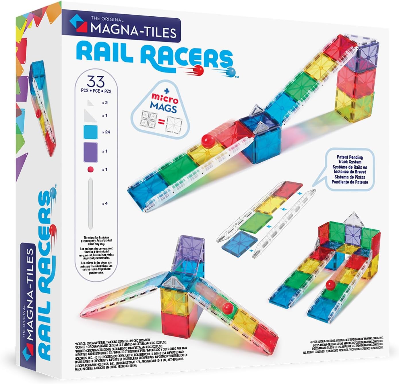 MAGNA-TILES® Rail Racers 33-delige magnetische bouwset, het originele magnetische bouwmerk