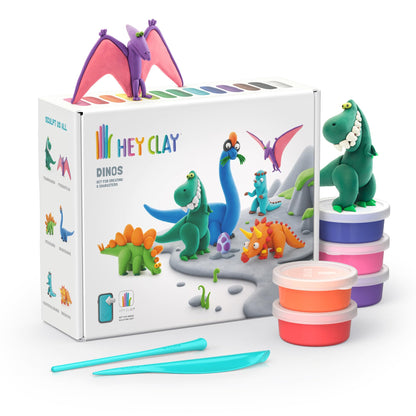 HEY CLAY - 15 Dosen lufttrocknende Knete für Kinder ab 3 Jahren - Kreatives Bastelset (Die Dinosaurier
