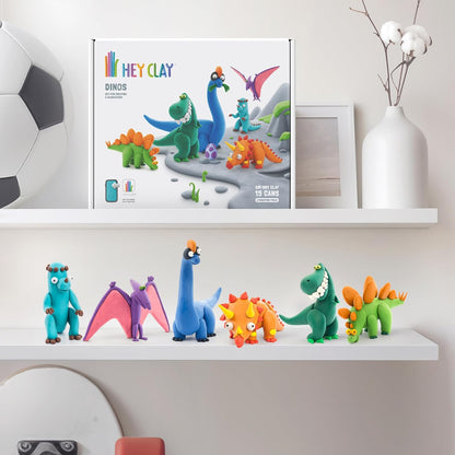 HEY CLAY - 15 Dosen lufttrocknende Knete für Kinder ab 3 Jahren - Kreatives Bastelset (Die Dinosaurier