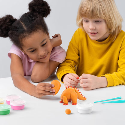 HEY CLAY - 15 Dosen lufttrocknende Knete für Kinder ab 3 Jahren - Kreatives Bastelset (Die Dinosaurier