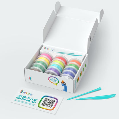 HEY CLAY - 15 Dosen lufttrocknende Knete für Kinder ab 3 Jahren - Kreatives Bastelset (Die Dinosaurier