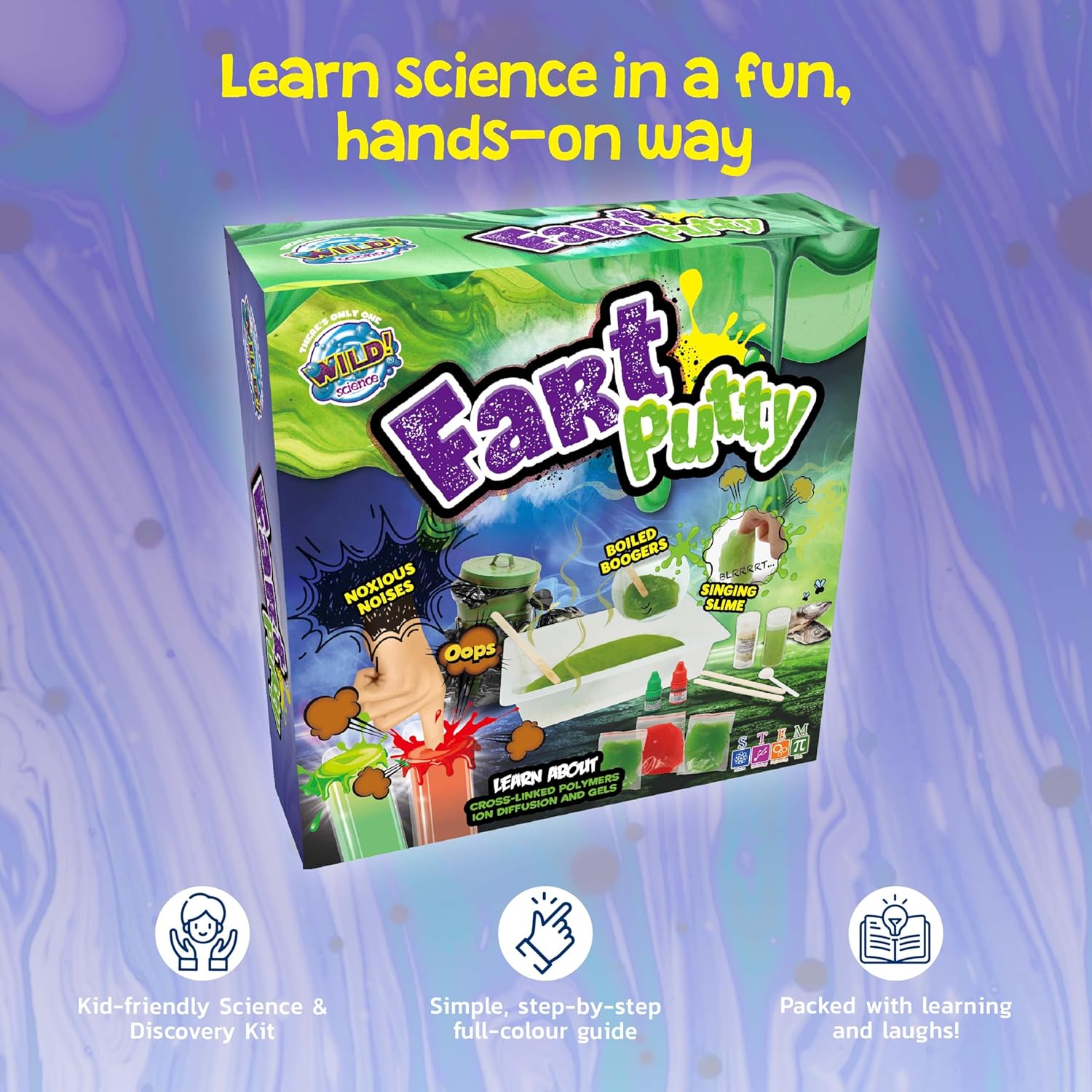 WILD! Science - FART PUTTY - DIY Slime Kit for Kids Age 6+, Make Your Own Slime Kit with Safe, Non-Toxic Ingredients, Science Kits for Kids, Slime Party Bag Fillers, or STEM Toy