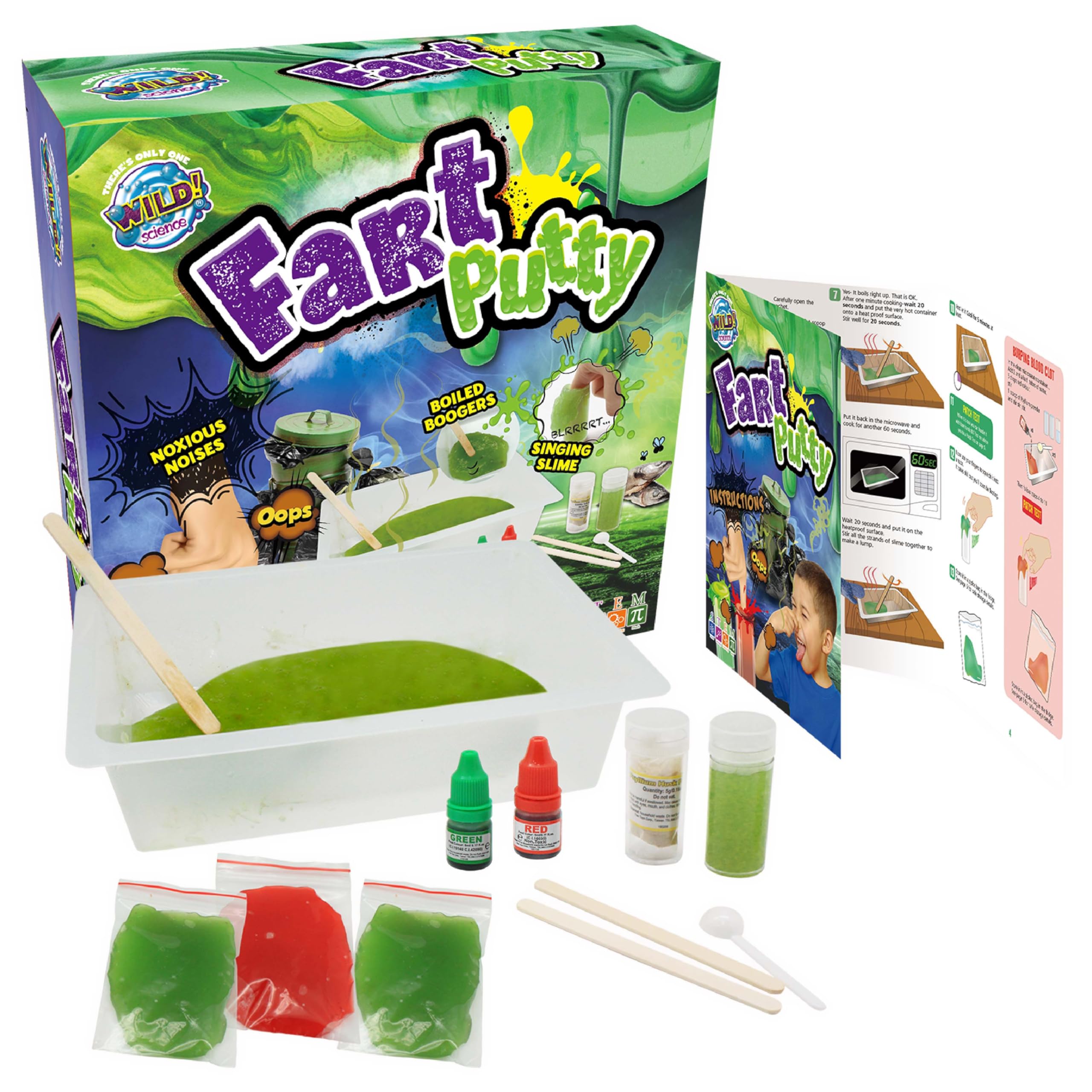WILD! Science - FART PUTTY - DIY Slime Kit for Kids Age 6+, Make Your Own Slime Kit with Safe, Non-Toxic Ingredients, Science Kits for Kids, Slime Party Bag Fillers, or STEM Toy