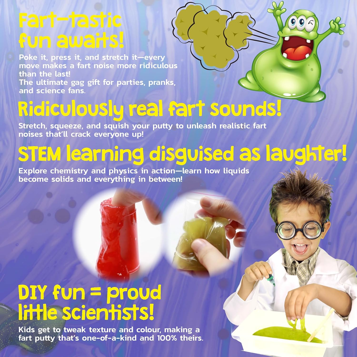 WILD! Science - FART PUTTY - DIY Slime Kit for Kids Age 6+, Make Your Own Slime Kit with Safe, Non-Toxic Ingredients, Science Kits for Kids, Slime Party Bag Fillers, or STEM Toy