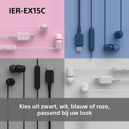 Sony IER‑EX15C USB‑C Wired Earbuds with Mic – Lightweight In‑Ear Headphones for Android, iPhone, Laptop & PC – Tangle‑Free Cable, Clear sound – Perfect for Travel & Everyday Use – White