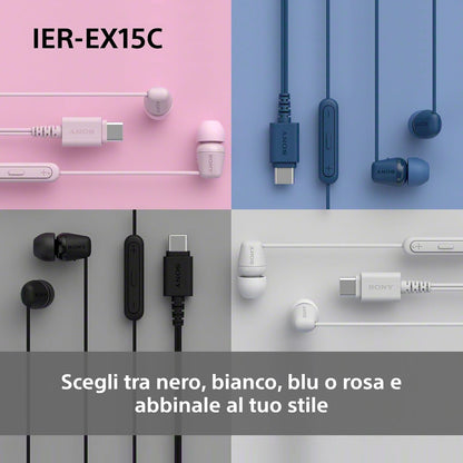 Sony IER‑EX15C USB‑C Wired Earbuds with Mic – Lightweight In‑Ear Headphones for Android, iPhone, Laptop & PC – Tangle‑Free Cable, Clear sound – Perfect for Travel & Everyday Use – Blue