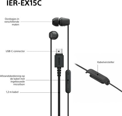 Sony IER‑EX15C USB‑C Wired Earbuds with Mic – Lightweight In‑Ear Headphones for Android, iPhone, Laptop & PC – Tangle‑Free Cable, Clear sound – Perfect for Travel & Everyday Use – Pink