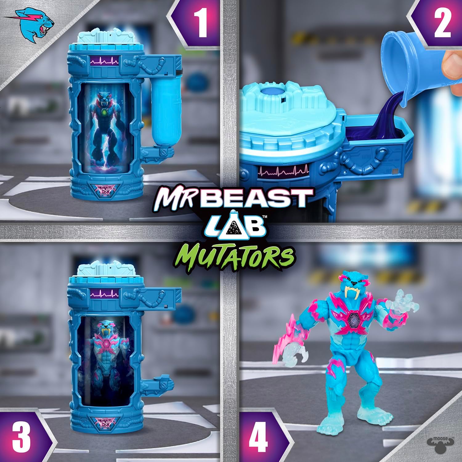 MrBeast Lab Hyper Fusion Mutators, Experiment & Create The Lightning Panther, Add Mutation Fluid, Press The Fingerprint Scanner & Reveal The Panther, Over 20 Points Of Articulation, Collect All 3