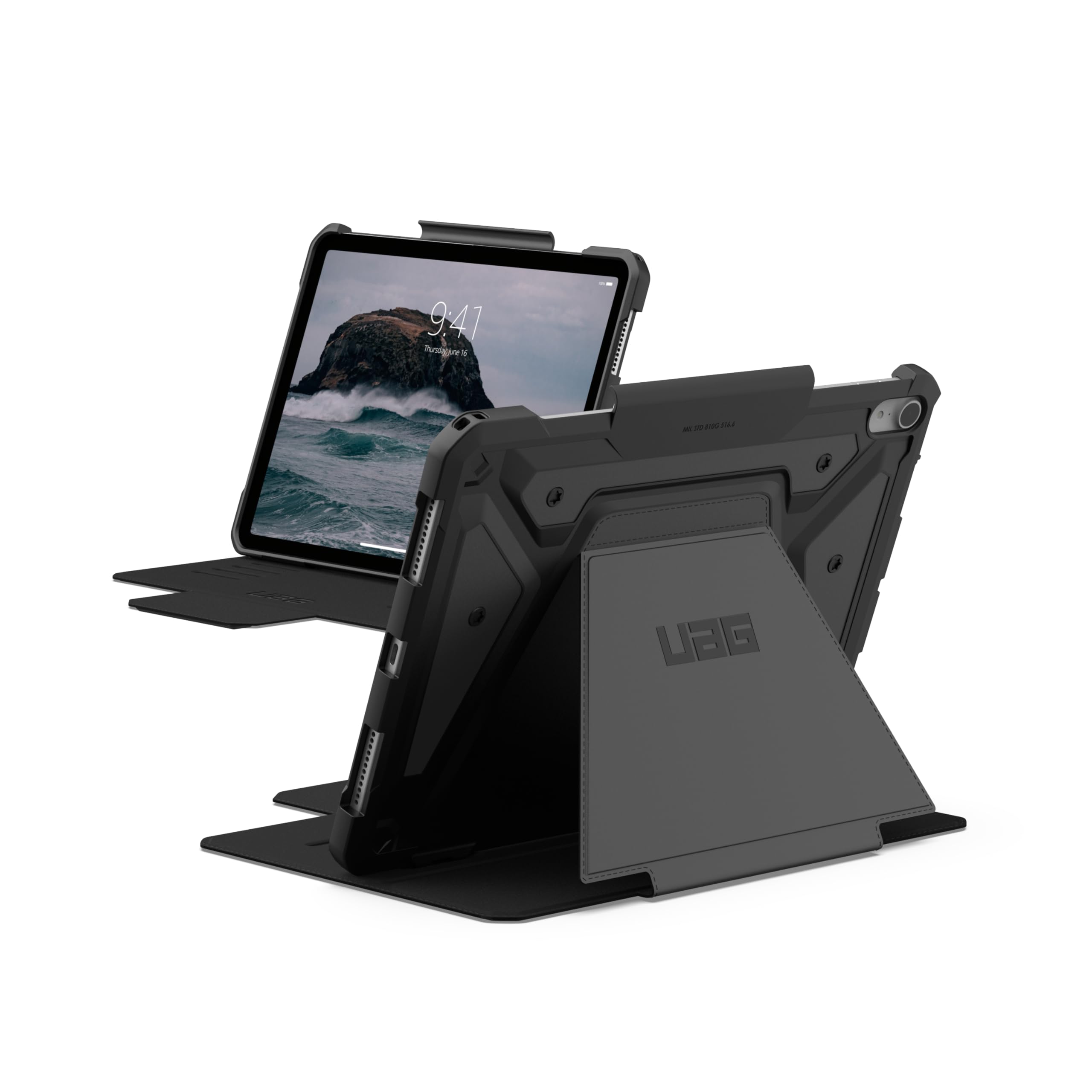 URBAN ARMOR GEAR UAG Designed for iPad Air 11" Case (6th/7th Gen 2024-2025) M3 A3266 A3267 - Rugged Auto Sleep/Wake Folio Cover w/Pencil Holder & Multi-Angle Adjustable Stand, Metropolis SE Black
