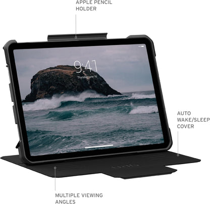 URBAN ARMOR GEAR UAG Designed for iPad Air 11" Case (6th/7th Gen 2024-2025) M3 A3266 A3267 - Rugged Auto Sleep/Wake Folio Cover w/Pencil Holder & Multi-Angle Adjustable Stand, Metropolis SE Black