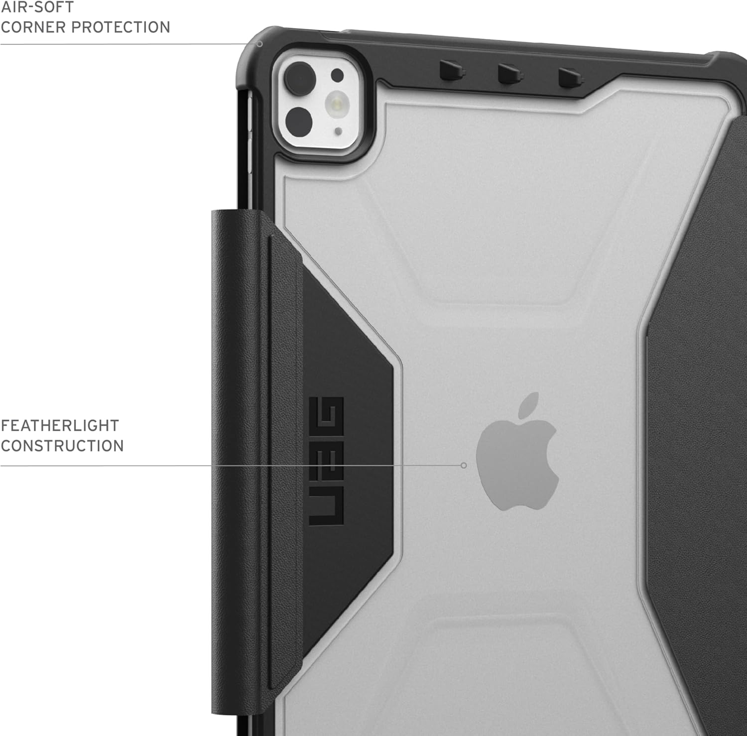 URBAN ARMOR GEAR UAG Designed for iPad Pro 11" Case (5th Gen, 2024, M4) A2836, A2837, A3006 Rugged Transparent Clear Folio Cover with Pencil Holder & Multiple Position Stand, Plyo Black/Ice
