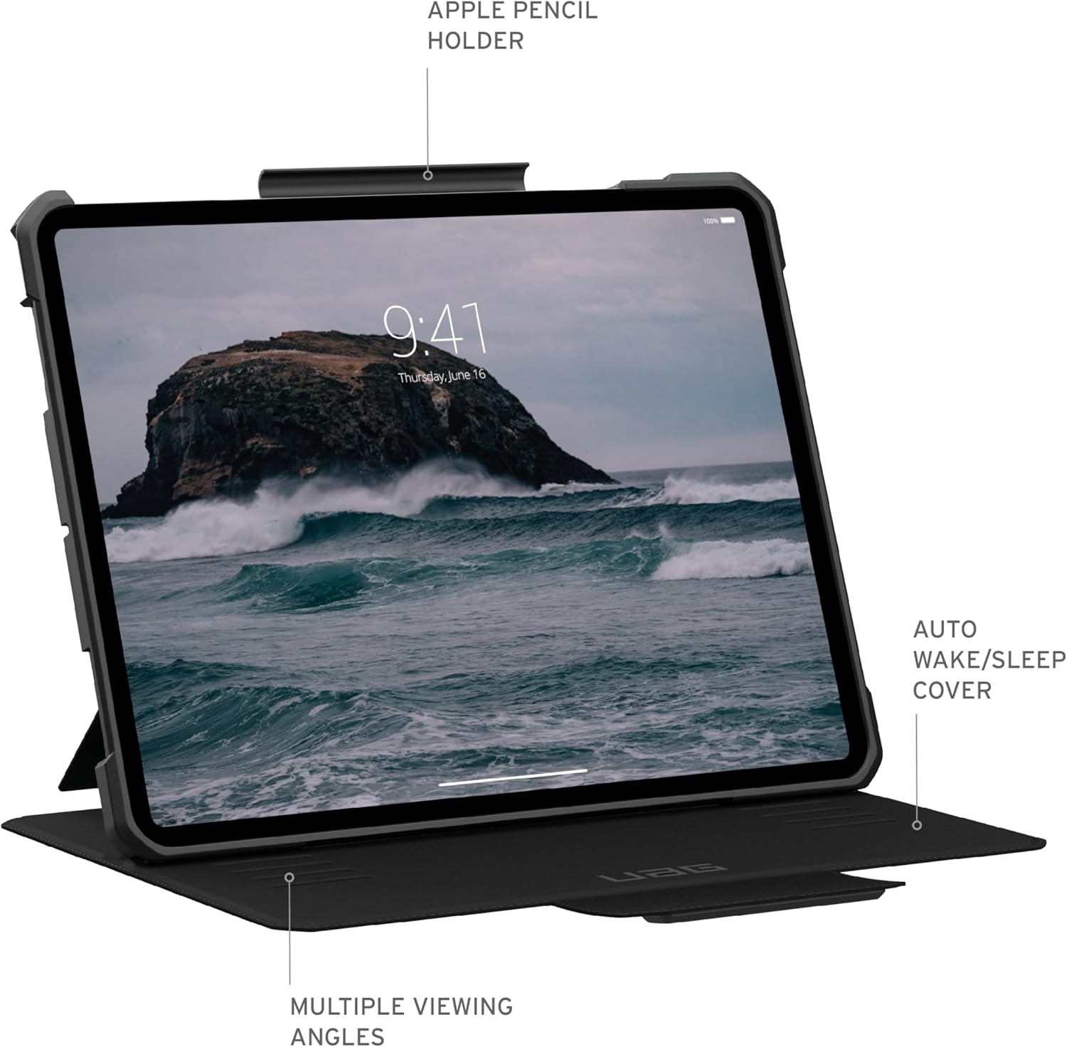 URBAN ARMOR GEAR UAG Designed for iPad Pro 13" Case (7th Gen, 2024, M4) A2926, A2925, A3007 Adjustable Multi-Angle Viewing Stand Auto Sleep/Wake Folio Cover w/Pencil Holder, Metropolis SE Black