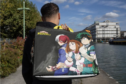 Konix My Hero Academia Sac cabas - Taille M 40 x 45 x 20 cm - Matière recyclée - Motif Team - Noir