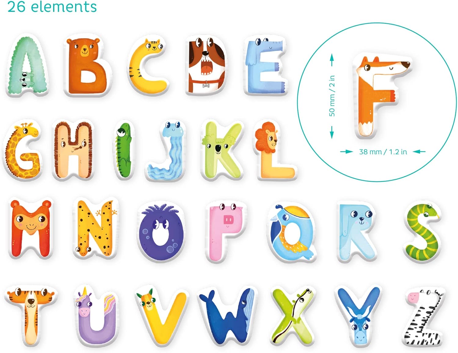 Ready to School! 26 Magnetic English Letters drawn as an Animals for Kids 3 year olds and up Dodo Perfect Educational Detailed Gift for Boys and Girls