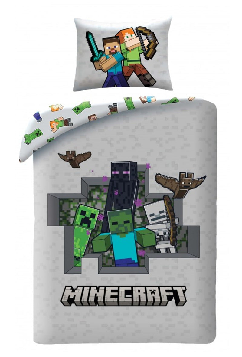 Children's reversible bed linen, children's bed linen, Oeko-Tex duvet cover 140 x 200 cm and pillowcase 70 x 90 cm, Minecraft with Alex and Steve