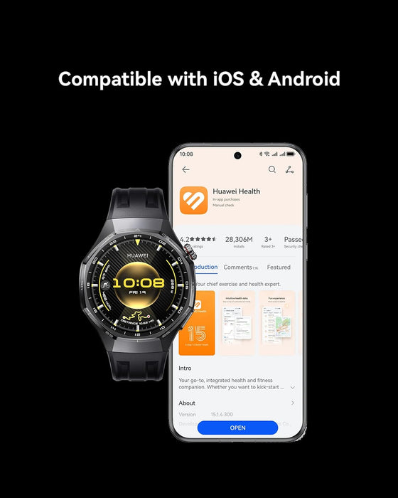 HUAWEI WATCH GT 6 Pro GPS 46mm Smart Watch, 1.47''AMOLED Touchscreen, up to 21 days battery life, Pro-level Cycling, 100+ Sports Mode, iOS & Android, ECG Analysis, All-day Health Monitoring, Black