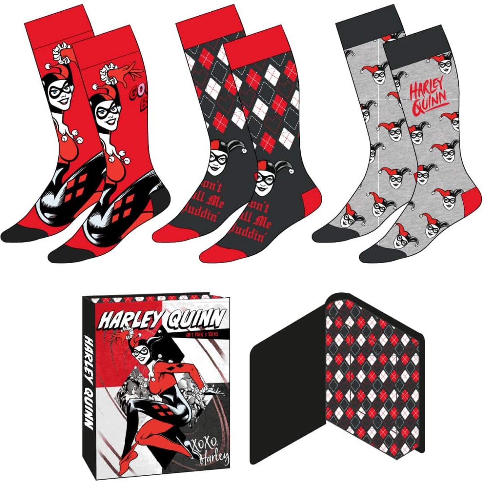 Harley Quinn Pack of 3 Adults Socks for Everyday Wear and Gifts