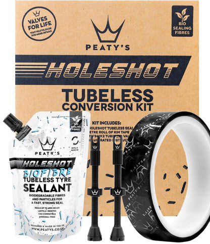 Peaty’s Tubeless Wheel Conversion Kit – Valves, Biofibre Tyre Sealant & NEW Rim Tape for MTB, Road, Gravel, DH Bikes – Easy Setup, Durable, Lightweight, Air-Tight Seal, Includes Step-by-Step Guide