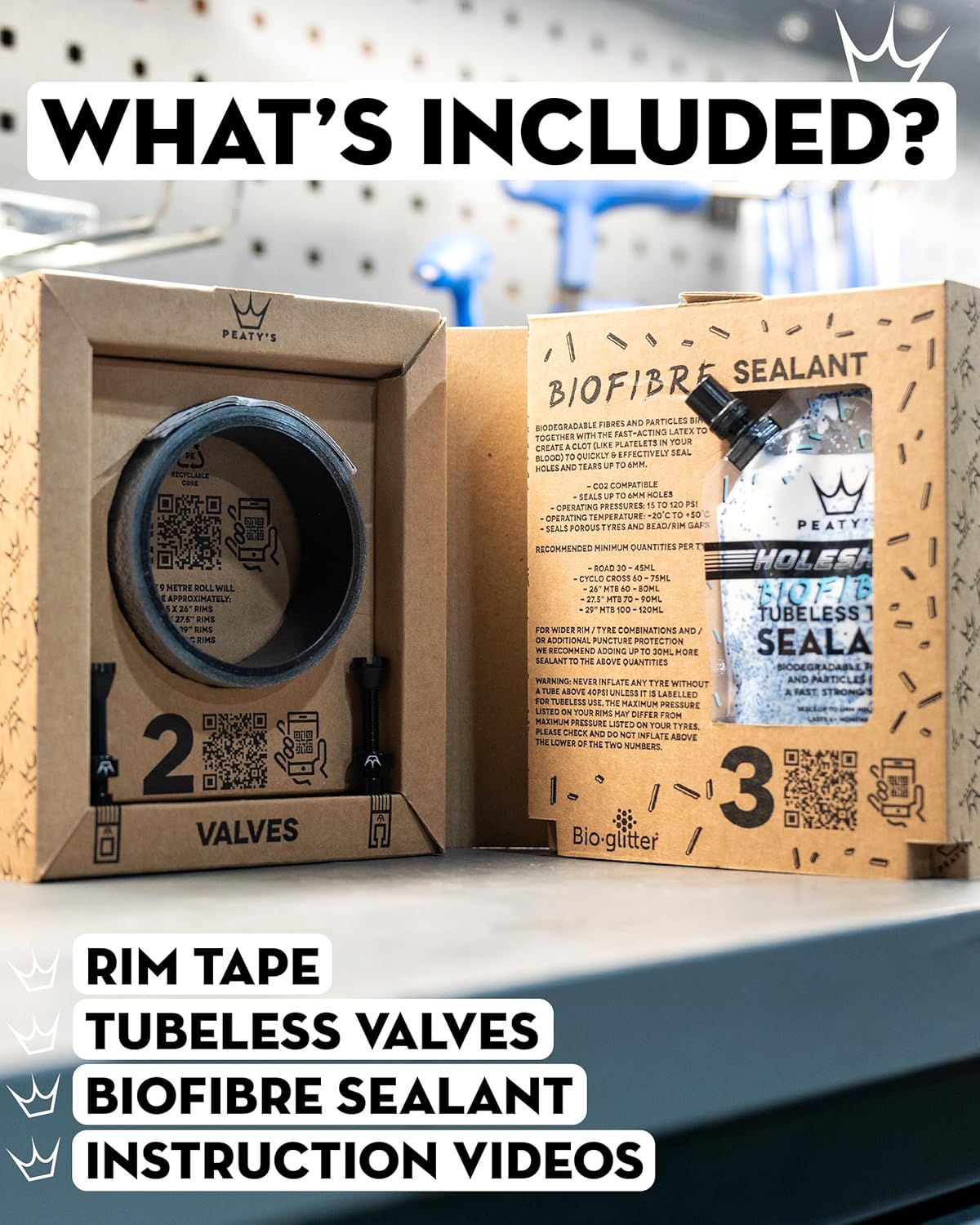Peaty’s Tubeless Wheel Conversion Kit – Valves, Biofibre Tyre Sealant & NEW Rim Tape for MTB, Road, Gravel, DH Bikes – Easy Setup, Durable, Lightweight, Air-Tight Seal, Includes Step-by-Step Guide