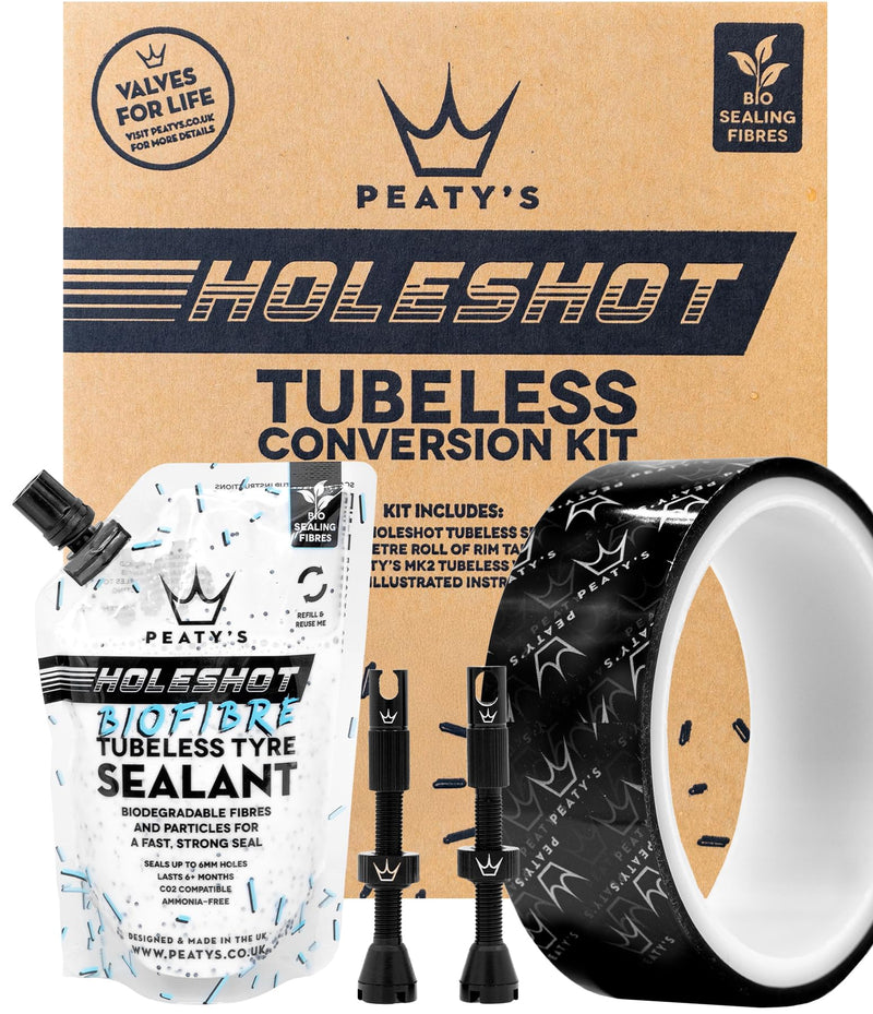 Peaty’s Tubeless Wheel Conversion Kit – Valves, Biofibre Tyre Sealant & NEW Rim Tape for MTB, Road, Gravel, DH Bikes – Easy Setup, Durable, Lightweight, Air-Tight Seal, Includes Step-by-Step Guide