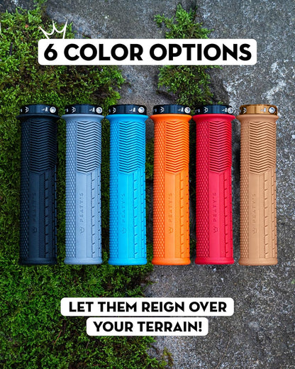 Peaty's Monarch Grips - Mushroom or Knurl/Thick or Thin - Trail Comfort, Durable, Ergonomic Finger Bars, Support Thumb Pad, All Day, All Terrain, Lock on grip MTB Enduro Downhill Ebike Mountain Bike