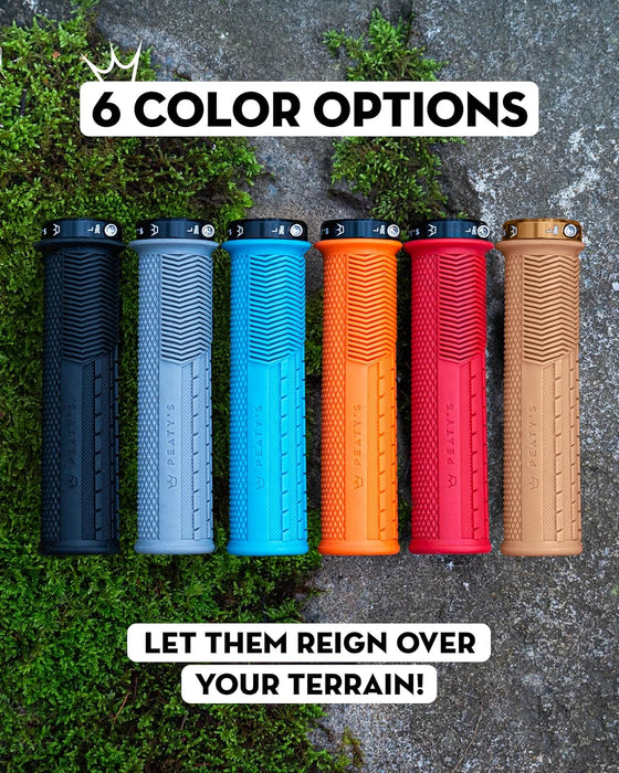 Peaty's Monarch Grips - Mushroom or Knurl/Thick or Thin - Trail Comfort, Durable, Ergonomic Finger Bars, Support Thumb Pad, All Day, All Terrain, Lock on grip MTB Enduro Downhill Ebike Mountain Bike