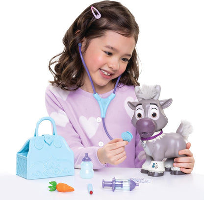 Disney Frozen Young Sven Feature Care Kit with Accessories by Jakks Pacific, 22cm Tall, Includes Travel Bag, 20+ Reactions, Doctors Set for kids Ages 3+, Batteries Included, Officially Licensed