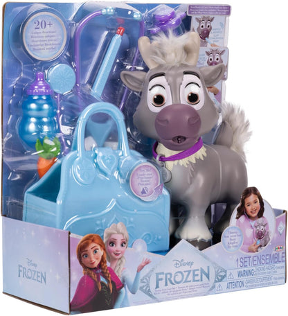 Disney Frozen Young Sven Feature Care Kit with Accessories by Jakks Pacific, 22cm Tall, Includes Travel Bag, 20+ Reactions, Doctors Set for kids Ages 3+, Batteries Included, Officially Licensed