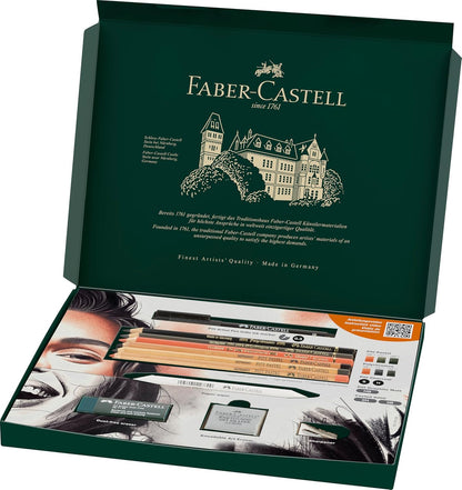 FABER-CASTELL 112925 - tekenset Discovery 17-delig, incl. polychromos, pitt pastel en houtskoolstiften, kunstenaarsbenodigdheden voor beginners
