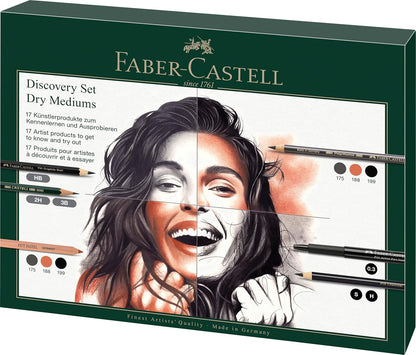 FABER-CASTELL 112925 - tekenset Discovery 17-delig, incl. polychromos, pitt pastel en houtskoolstiften, kunstenaarsbenodigdheden voor beginners