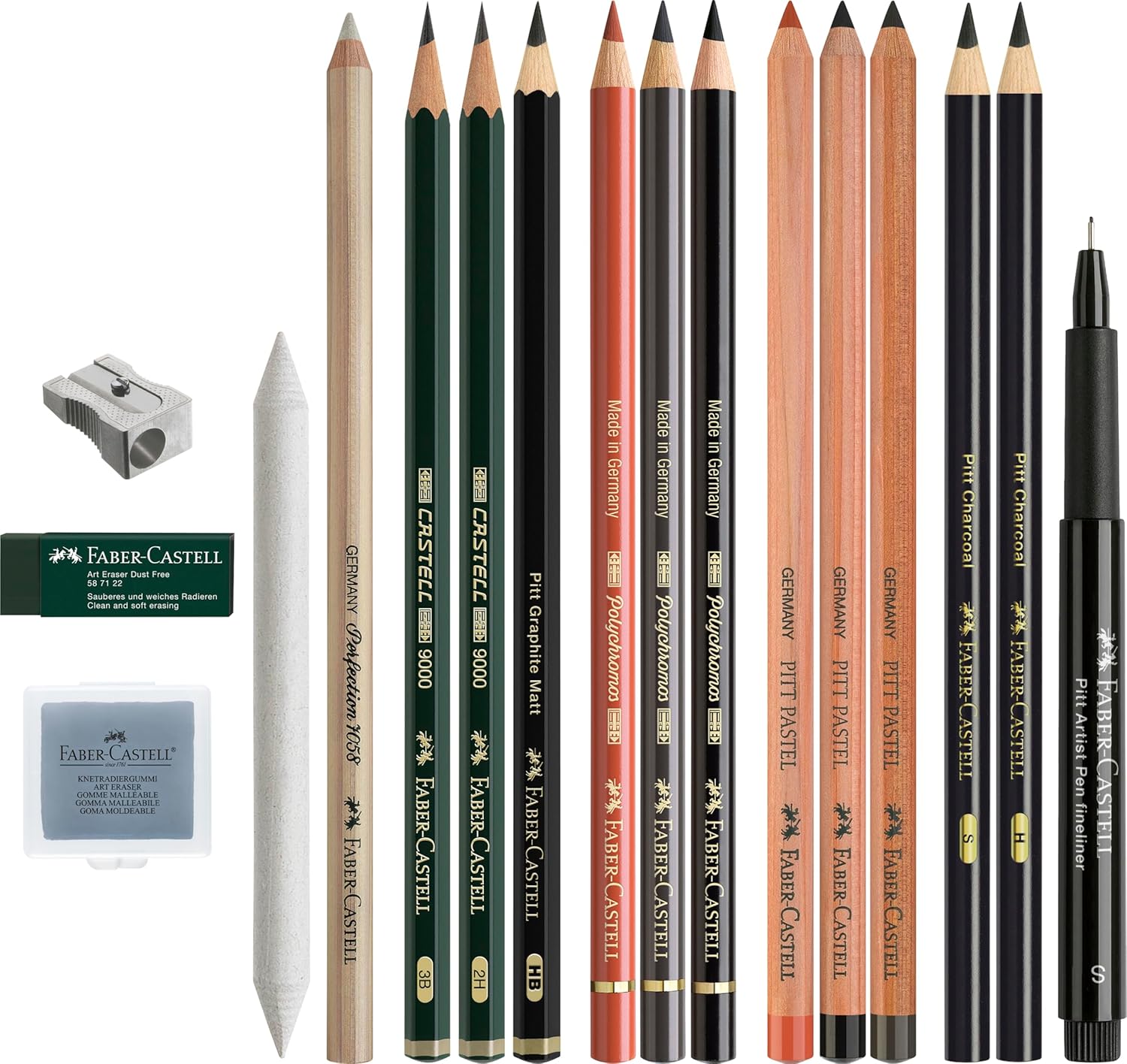 FABER-CASTELL 112925 - tekenset Discovery 17-delig, incl. polychromos, pitt pastel en houtskoolstiften, kunstenaarsbenodigdheden voor beginners