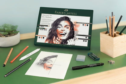 FABER-CASTELL 112925 - tekenset Discovery 17-delig, incl. polychromos, pitt pastel en houtskoolstiften, kunstenaarsbenodigdheden voor beginners